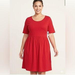 Old Navy Red Knee-Length –Cotton Spandex Short Sleeve Women’s Dress(Size L)